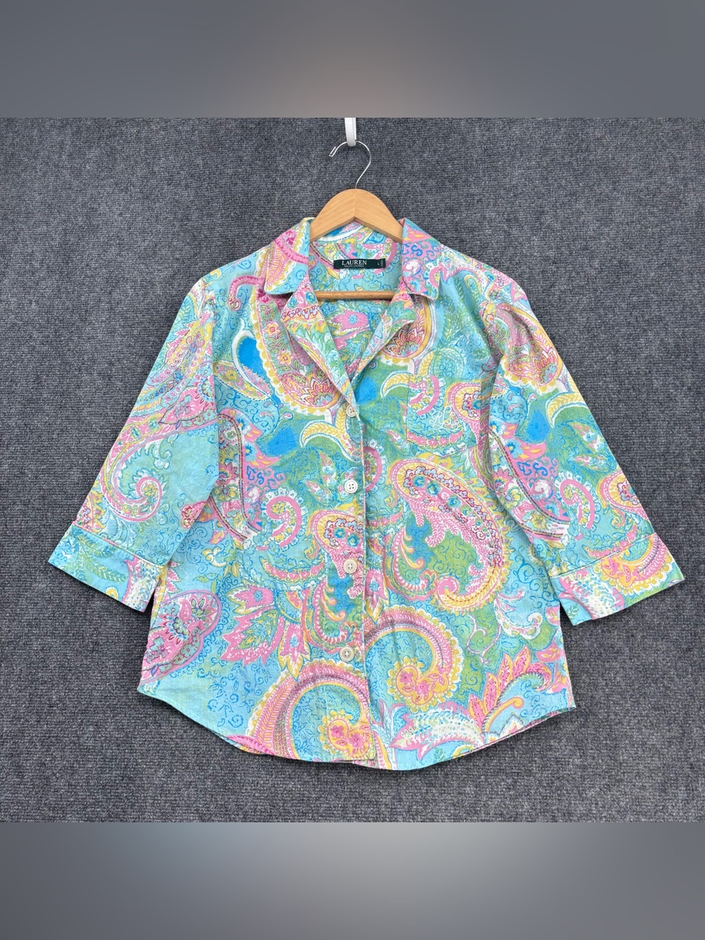 Lauren Ralph Lauren Colorful Paisley Button Up 100% Cotton Pajama Top Women’s L